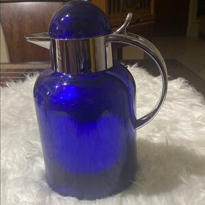 Cobalt Blue Glass Thermal Carafe with Chrome Accents